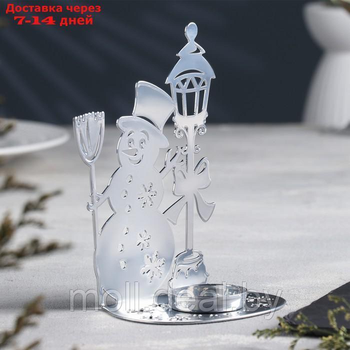 Подсвечник "Снеговик" металл на одну свечу, 7,5х10,7х15 см, хром - фото 1 - id-p217522576
