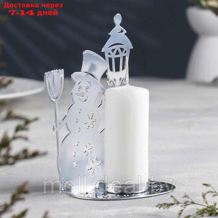 Подсвечник "Снеговик" металл на одну свечу, 7,5х10,7х15 см, хром - фото 2 - id-p217522576