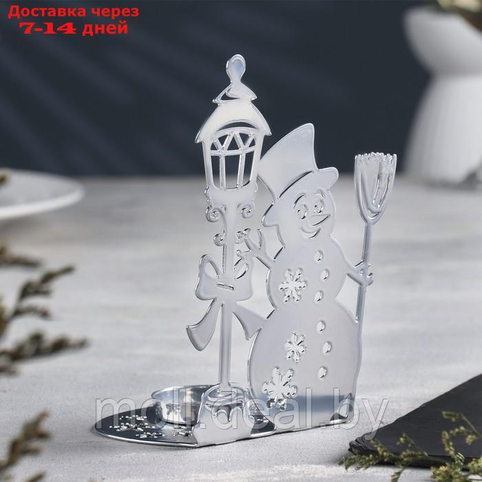 Подсвечник "Снеговик" металл на одну свечу, 7,5х10,7х15 см, хром - фото 3 - id-p217522576