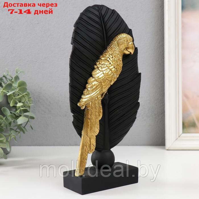 Сувенир полистоун "Попугай Ара на листе" чёрный с золотом 13,3х5,8х28,2 см - фото 2 - id-p218073504