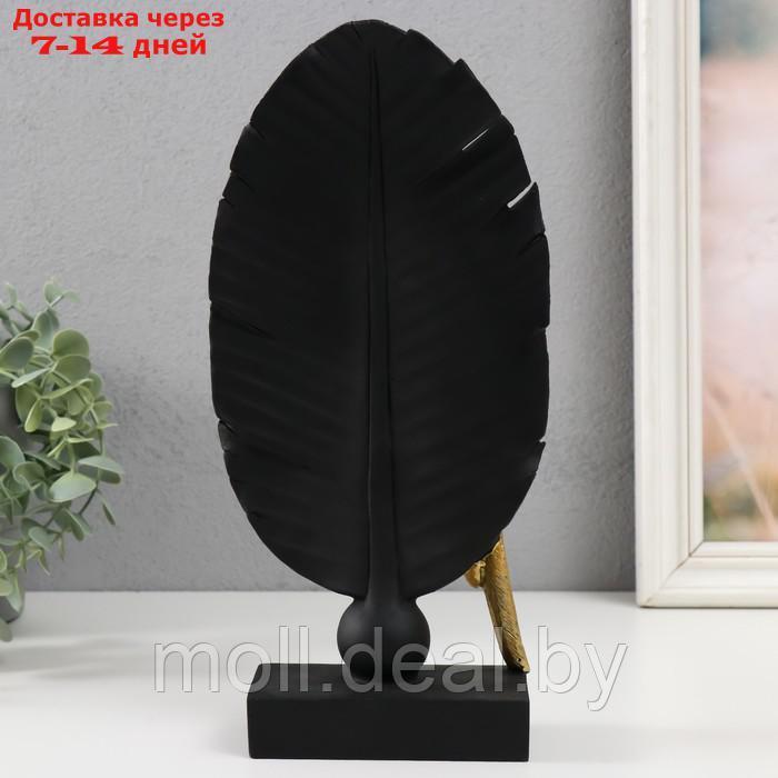 Сувенир полистоун "Попугай Ара на листе" чёрный с золотом 13,3х5,8х28,2 см - фото 3 - id-p218073504