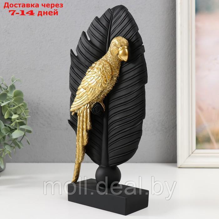 Сувенир полистоун "Попугай Ара на листе" чёрный с золотом 13,3х5,8х28,2 см - фото 4 - id-p218073504