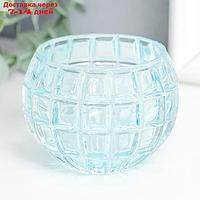 Подсвечник стекло "Бочонок" d-4,5 см голубой 7,5х7,5х6 см