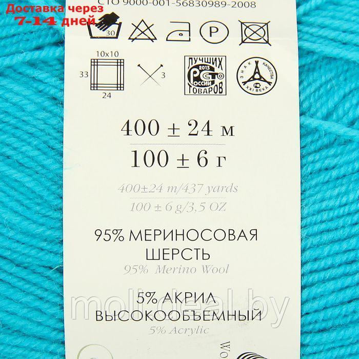 Пряжа "Австралийский меринос" 95%меринос. шерсть,5% акрил объёмный 400м/100гр (583-Бирюза) - фото 3 - id-p218068227