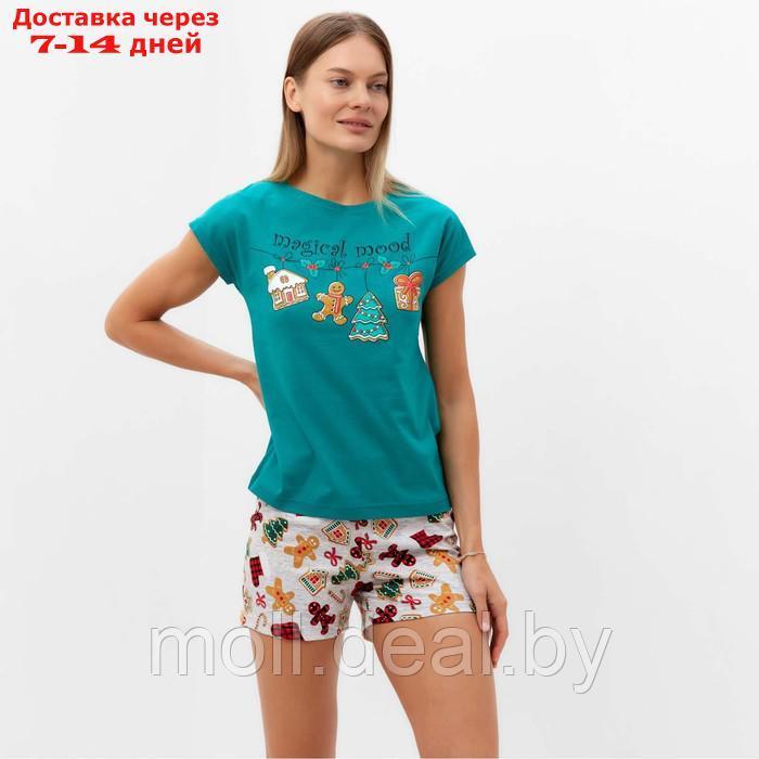 Комплект женский домашний (футболка/шорты), цвет зелёный, размер 54 - фото 4 - id-p217522945