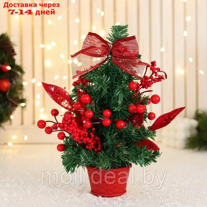 Ёлка декор "Праздничная" бантик листья ягоды, 14х26 см, красный