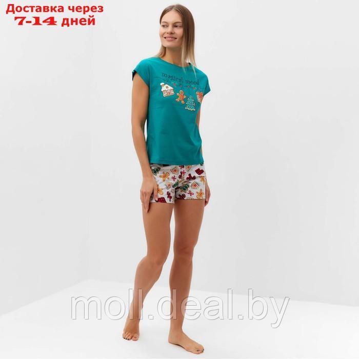 Комплект женский домашний (футболка/шорты), цвет зелёный, размер 52 - фото 2 - id-p217522989