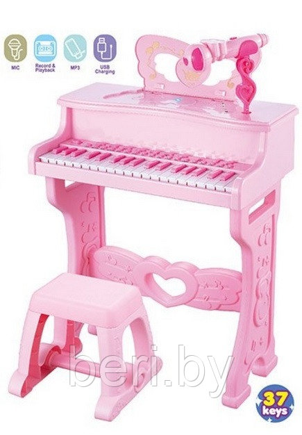 6626R Синтезатор, пианино детское со стулом, дeтский cинтезaтоp с микрофоном, 37 клавиш