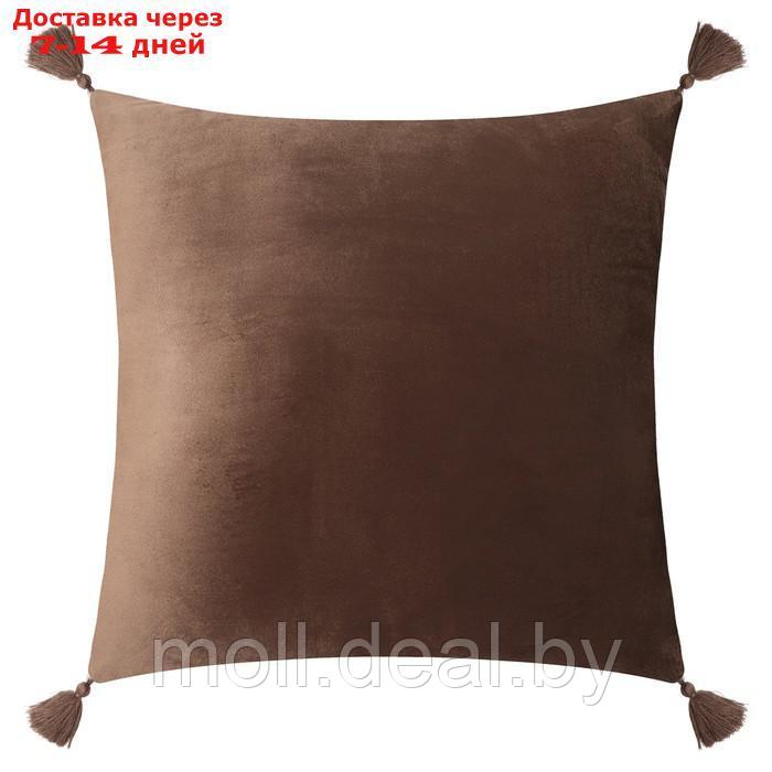 Чехол на подушку с кисточками Этель цвет кофе, 45х45 см, 100% п/э, велюр - фото 1 - id-p217523132