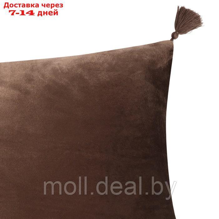 Чехол на подушку с кисточками Этель цвет кофе, 45х45 см, 100% п/э, велюр - фото 2 - id-p217523132