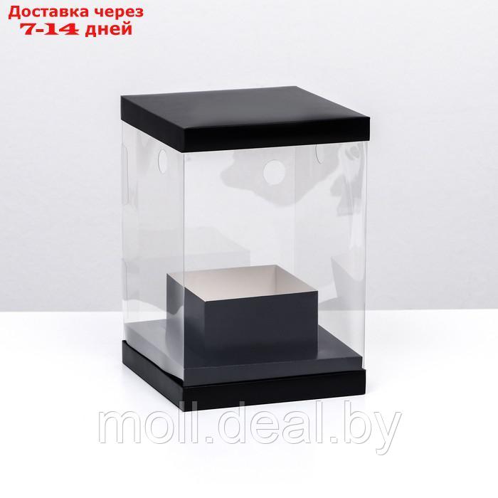 Коробка для цветов с вазой и PVC окнами складная,  16 х 23 х 16 см черный