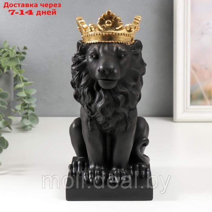 Сувенир полистоун подсвечник "Чёрный лев в золотой короне" 24,5х14х11,5 см - фото 1 - id-p218066472