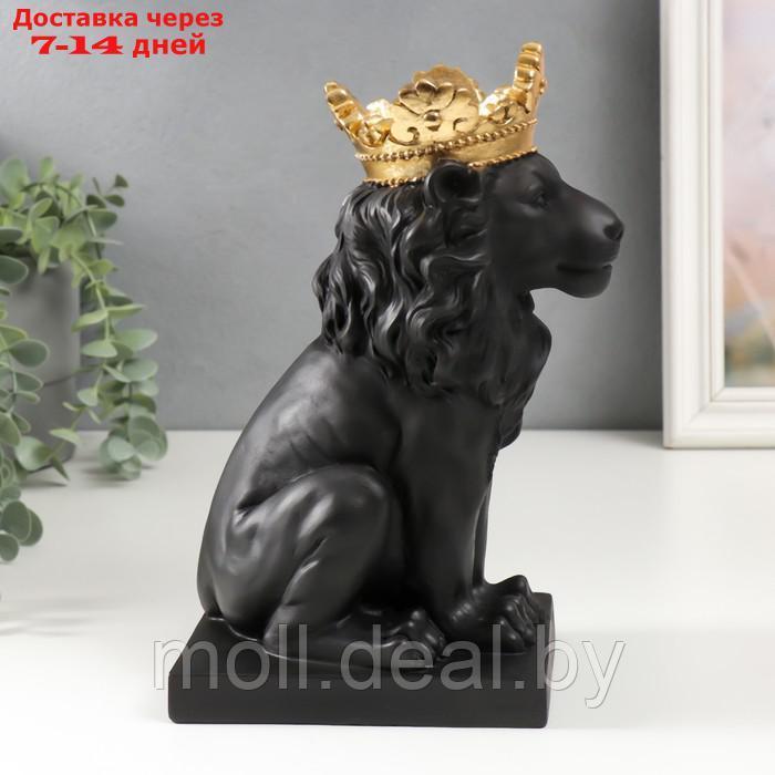 Сувенир полистоун подсвечник "Чёрный лев в золотой короне" 24,5х14х11,5 см - фото 2 - id-p218066472