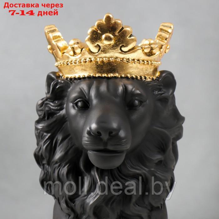Сувенир полистоун подсвечник "Чёрный лев в золотой короне" 24,5х14х11,5 см - фото 5 - id-p218066472