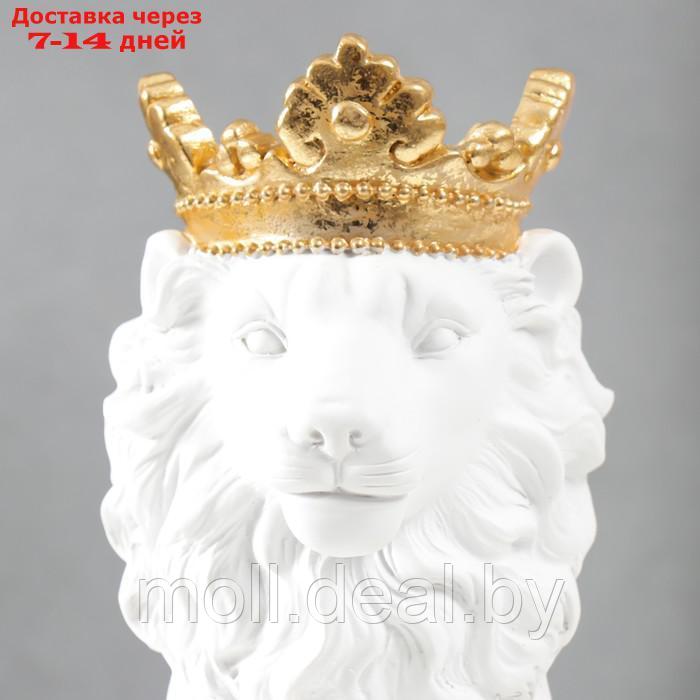 Сувенир полистоун подсвечник "Белый лев в золотой короне" 24,5х14х11,5 см - фото 5 - id-p218066561