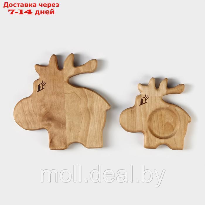 Набор деревянной посуды Adelica "Лосята", подставка под горячее 18×18×1,8 см, менажница 13,5×13,5×1,8 см, в - фото 4 - id-p217523354