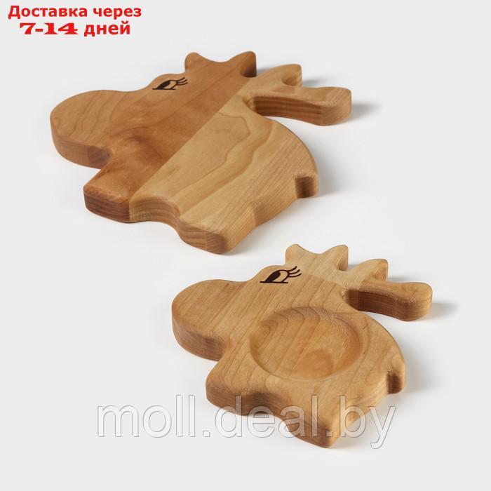 Набор деревянной посуды Adelica "Лосята", подставка под горячее 18×18×1,8 см, менажница 13,5×13,5×1,8 см, в - фото 5 - id-p217523354