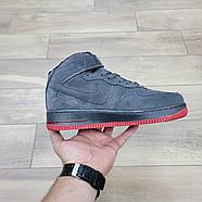 Кроссовки Nike Air Force 1 Mid Gray Red с мехом, фото 2