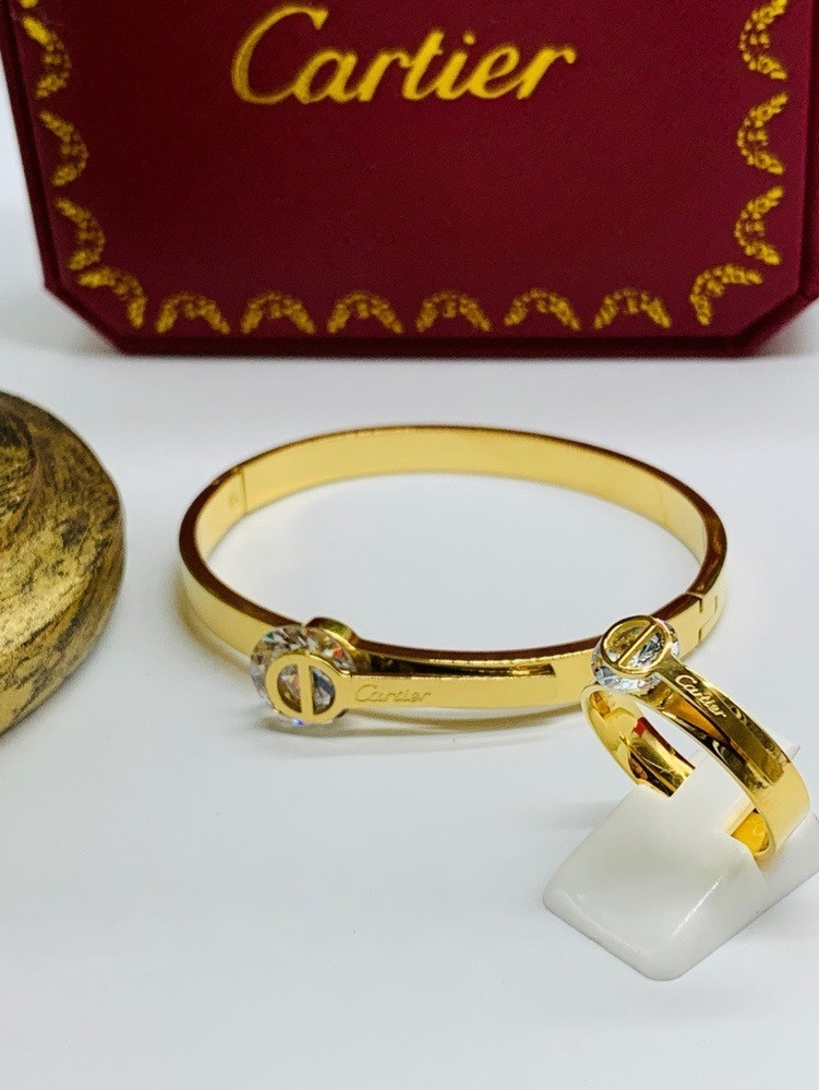 Комплект Cartier с вставками фианитов (браслет + кольцо) копия люкс класса 1:1, фото 1