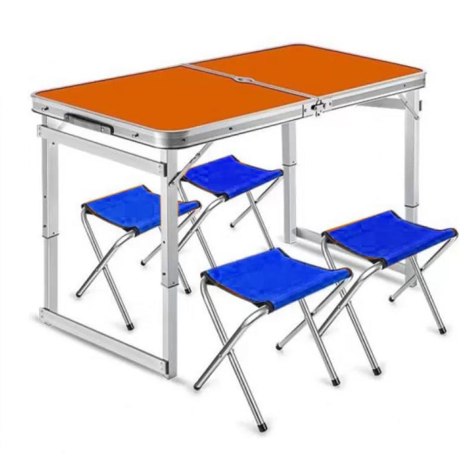 Стол туристический усилинный 60*120см (оранжевый)+ 4 стула / A-4-60*120-BL - фото 1 - id-p218092462