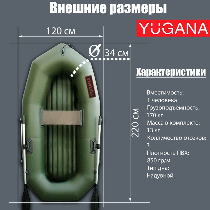 Лодка YUGANA R-220 НД, надувное дно, цвет олива - фото 1 - id-p218095756