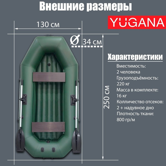 Лодка YUGANA S-250 НД, надувное дно, цвет олива - фото 1 - id-p218095757