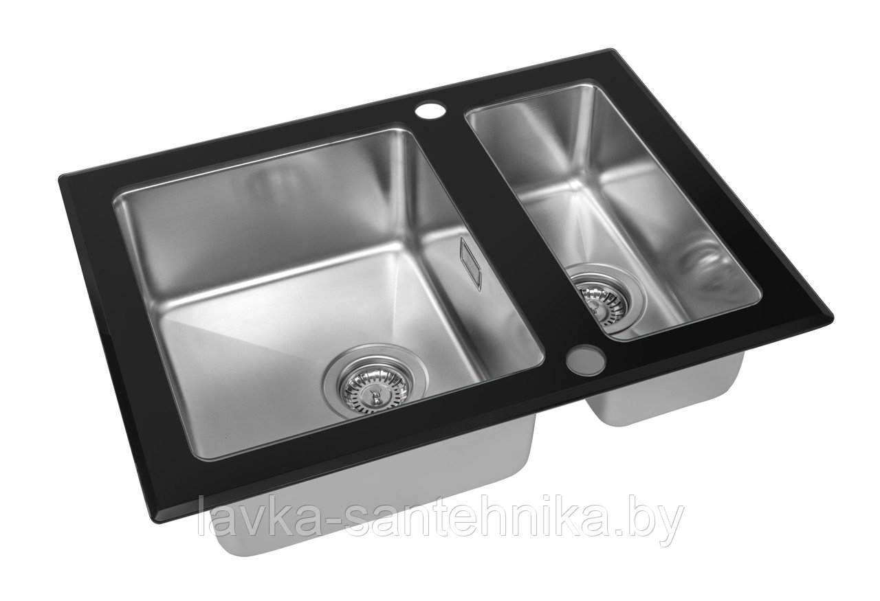 Мойка кухонная со стеклом ZorG GS 6750-2 black - фото 1 - id-p218098683