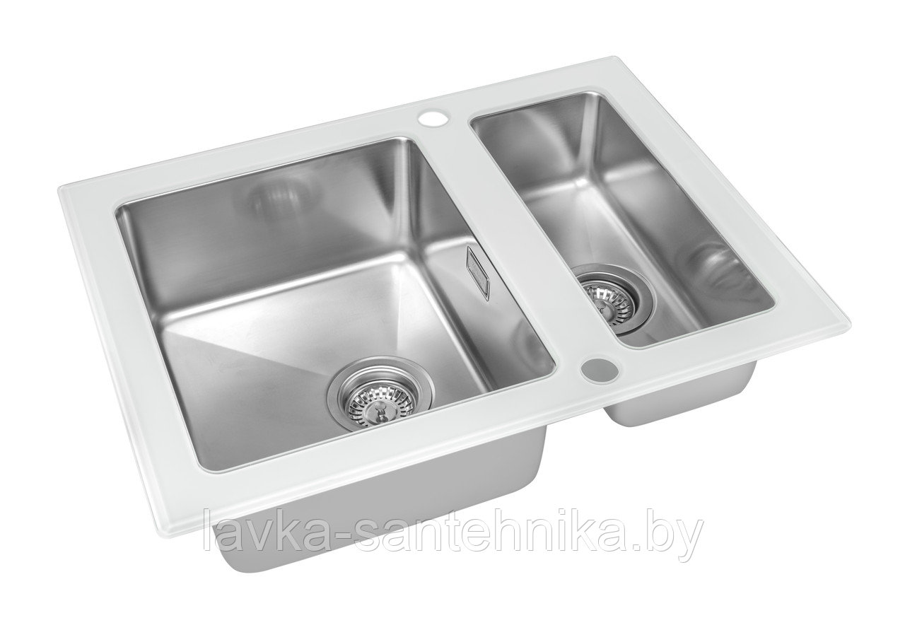 Мойка кухонная со стеклом ZorG GS 6750-2 white - фото 1 - id-p218098684
