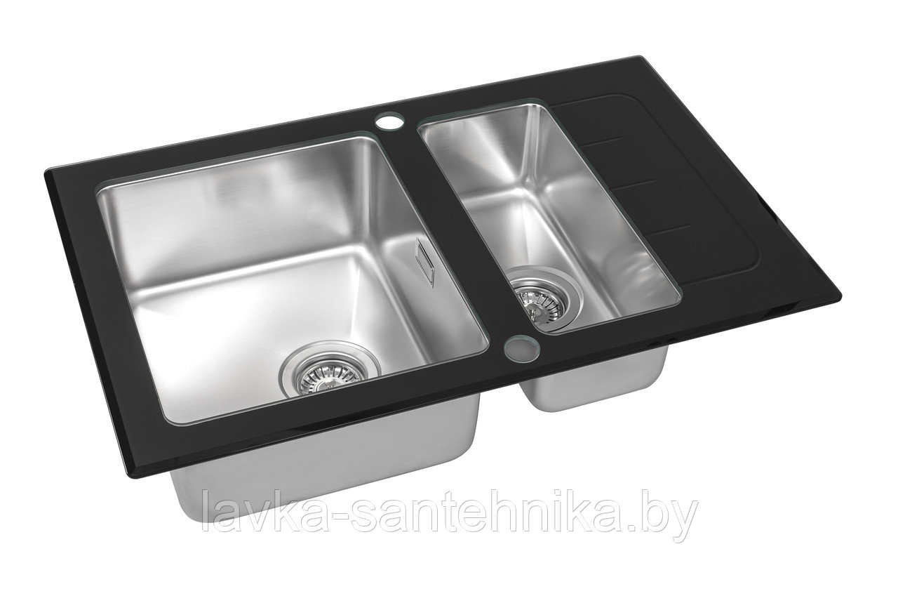 Мойка кухонная со стеклом ZorG GS 7850-2 black - фото 1 - id-p218098687