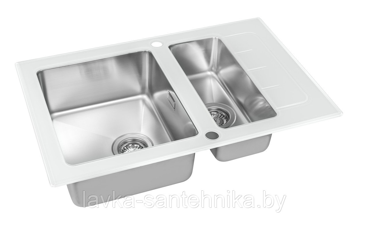 Мойка кухонная со стеклом ZorG GS 7850-2 white - фото 1 - id-p218098688