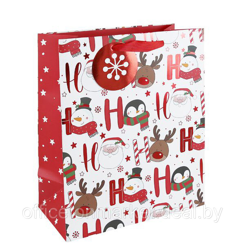 Пакет бумажный подарочный "HOHOHO", 21.5x10.2x25.3 см, белый, красный - фото 1 - id-p218112263