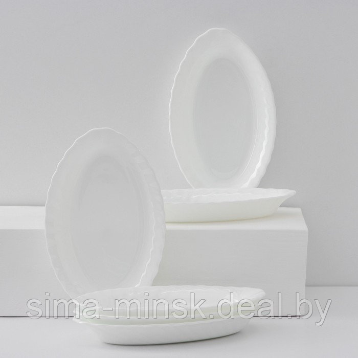 Набор овальных тарелок Luminarc Trianon, d=22 см, стеклокерамика, 6 шт, цвет белый - фото 1 - id-p218123450