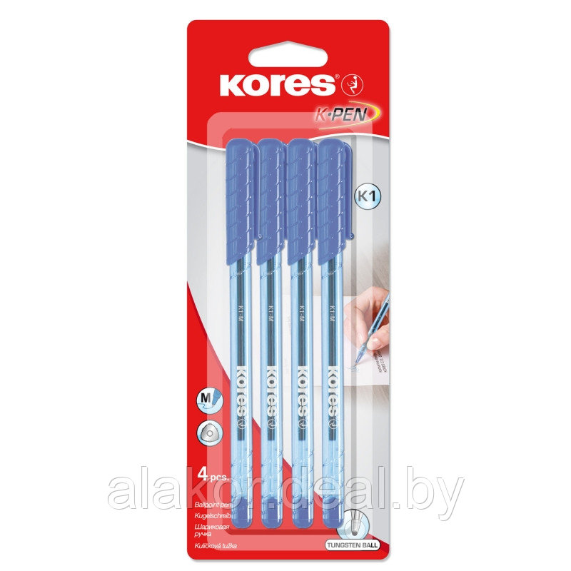 Ручка шариковая Kores K1, корпус прозрачный, цвет стержня: синий , 0.7мм., 4шт - фото 1 - id-p218166179