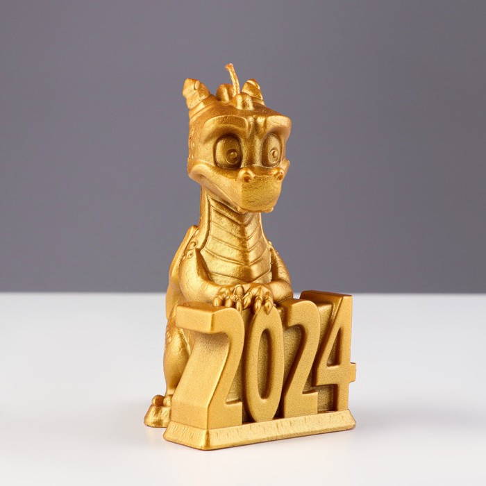 Свеча декоративная "Дракон 2024", 8,1х6,3х10,5 см, золотой - фото 4 - id-p218178404