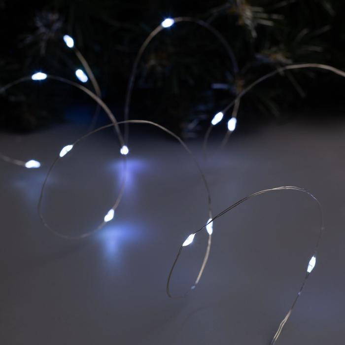 Гирлянда «Нить» 2 м роса, IP20, серебристая нить, 20 LED, свечение белое, CR2032х2 - фото 3 - id-p218176444