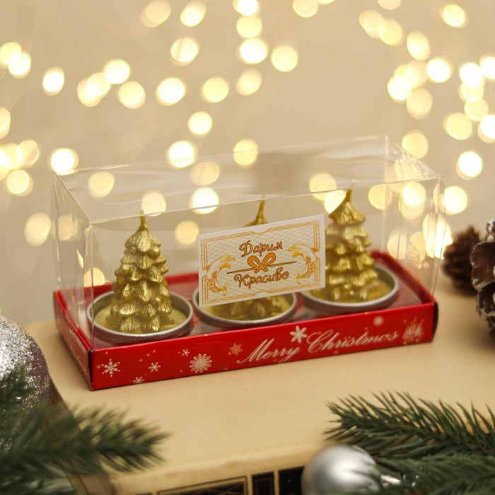 Набор свечи новогодние"Ёлка золотая", 3 шт, 4×6 см, - фото 3 - id-p218179363