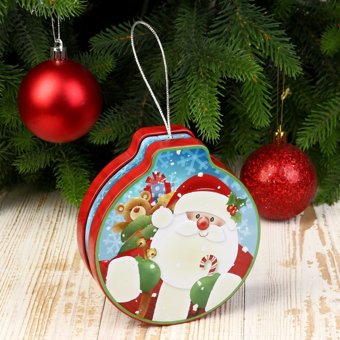 Шкатулка металл новогодняя шар "Дед Мороз" 3,5х12х11 см - фото 1 - id-p218179368