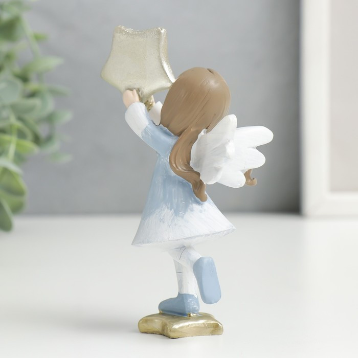 Сувенир полистоун "Малышка-ангел в бело-голубом платьице с золотой звездой" 11,5х5,5х6 см - фото 3 - id-p218178447