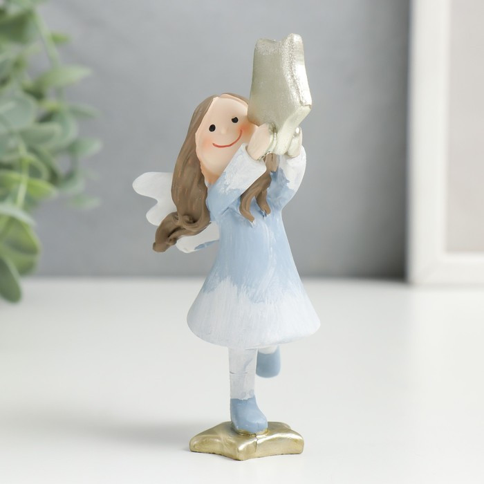 Сувенир полистоун "Малышка-ангел в бело-голубом платьице с золотой звездой" 11,5х5,5х6 см - фото 4 - id-p218178447