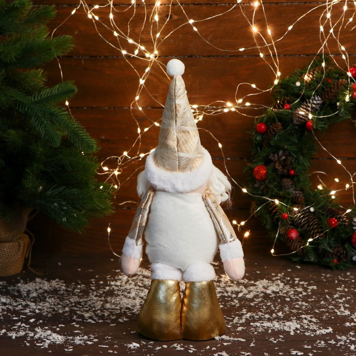 Мягкая игрушка "Дед Мороз в костюме с ромбиками" стоит, 15х30 см, золото - фото 2 - id-p218179407