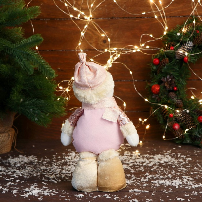 Мягкая игрушка "Снеговик в костюме с цветочками" стоит, 13х27 см, розовый - фото 2 - id-p218179409