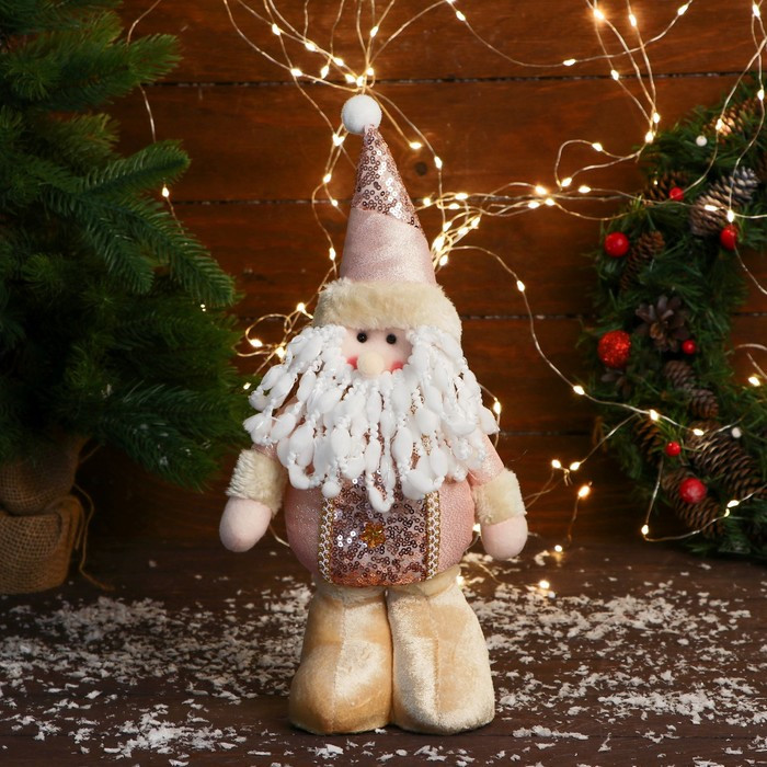 Мягкая игрушка "Дед Мороз в костюме с цветочками" стоит, 13х30 см, розовый - фото 1 - id-p218179410