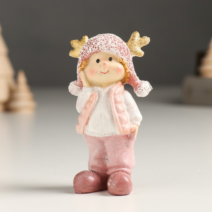 Сувенир полистоун "Малыш/Малышка в розовом, с рожками на шапке, стоит" МИКС 3х4,5х9 см - фото 2 - id-p218178472