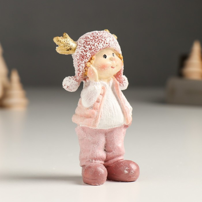 Сувенир полистоун "Малыш/Малышка в розовом, с рожками на шапке, стоит" МИКС 3х4,5х9 см - фото 3 - id-p218178472
