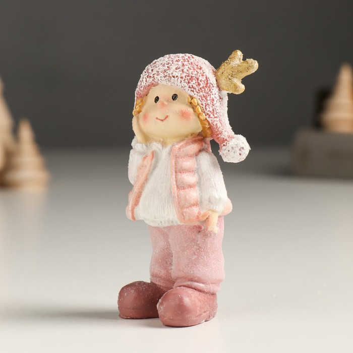 Сувенир полистоун "Малыш/Малышка в розовом, с рожками на шапке, стоит" МИКС 3х4,5х9 см - фото 5 - id-p218178472