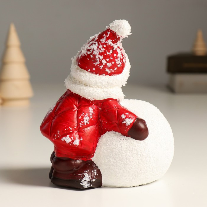 Сувенир керамика свет "Снеговик в красном пуховике со снежным шаром" 10,8х8х13,7 см - фото 4 - id-p218178510