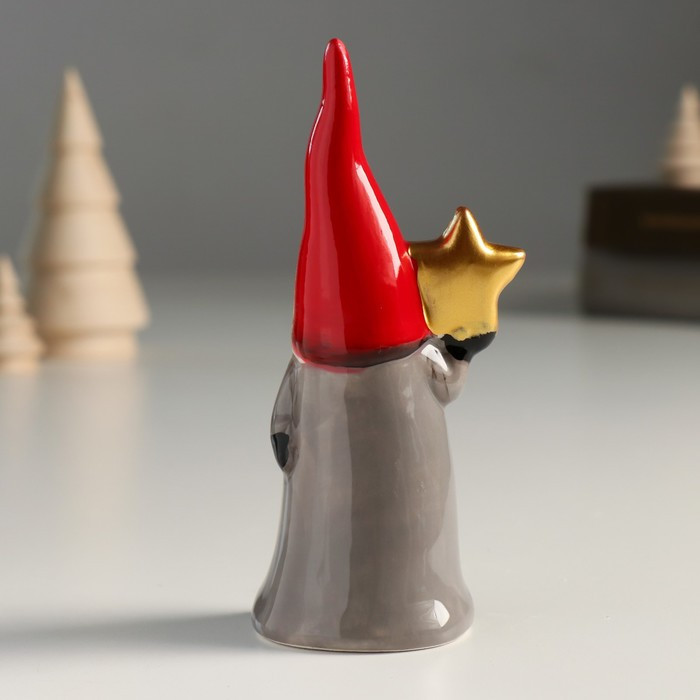 Сувенир керамика "Дед Мороз, серый кафтан, красный колпак, золотая звезда" 12х4х5,5 см - фото 3 - id-p218178534