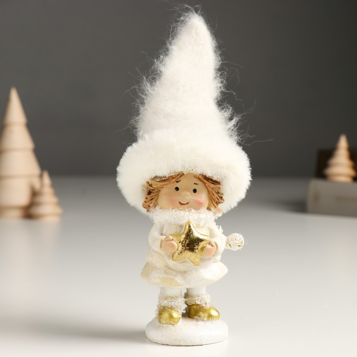 Сувенир полистоун "Малышка в белом наряде со снежинкой, с леденцом/звездой" МИКС 6х5х16 см - фото 2 - id-p218178539
