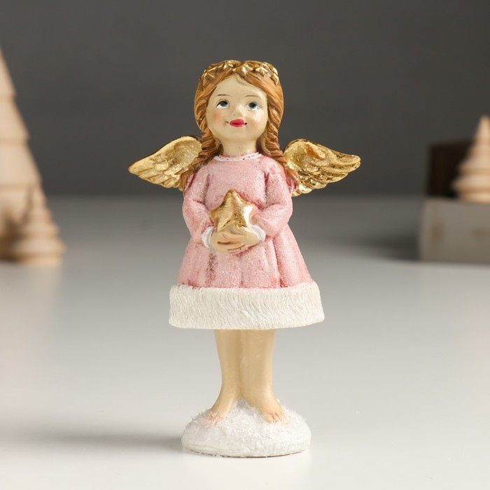 Сувенир полистоун "Девочка-ангел в розовом, с золотой звездой" блёстки, золото 4х7,5х12 см - фото 1 - id-p218178556