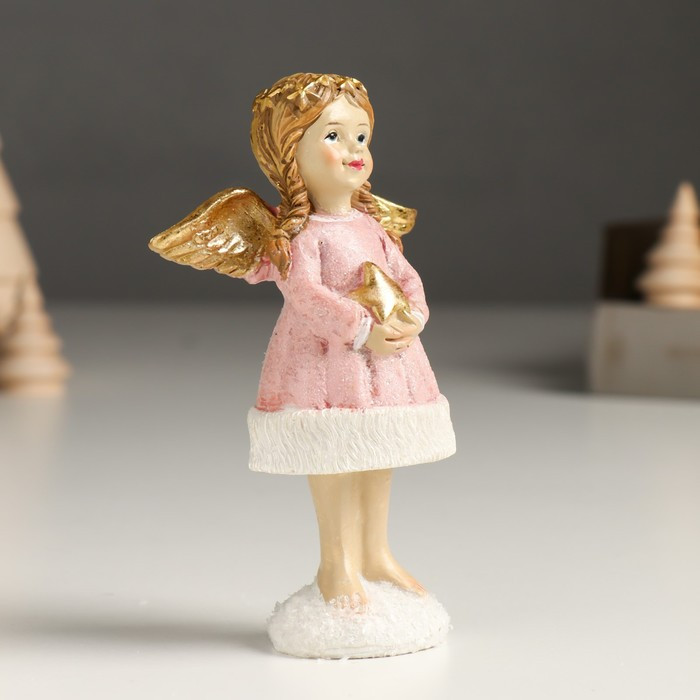 Сувенир полистоун "Девочка-ангел в розовом, с золотой звездой" блёстки, золото 4х7,5х12 см - фото 2 - id-p218178556